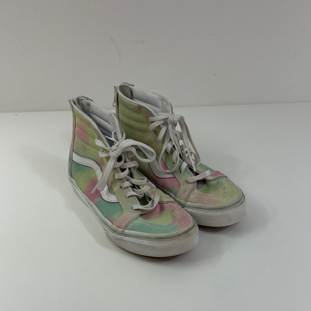 High-Top Tie-Dye Canvas Zip Up Vans Sneakers - Pastel Pink & Green